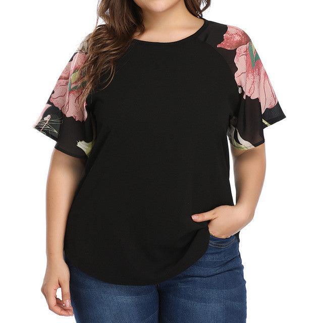 Blusa Manga Floral - Plus Size - trendmodafeminina