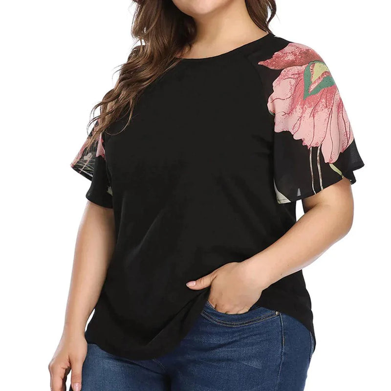 Blusa Manga Floral - Plus Size - trendmodafeminina