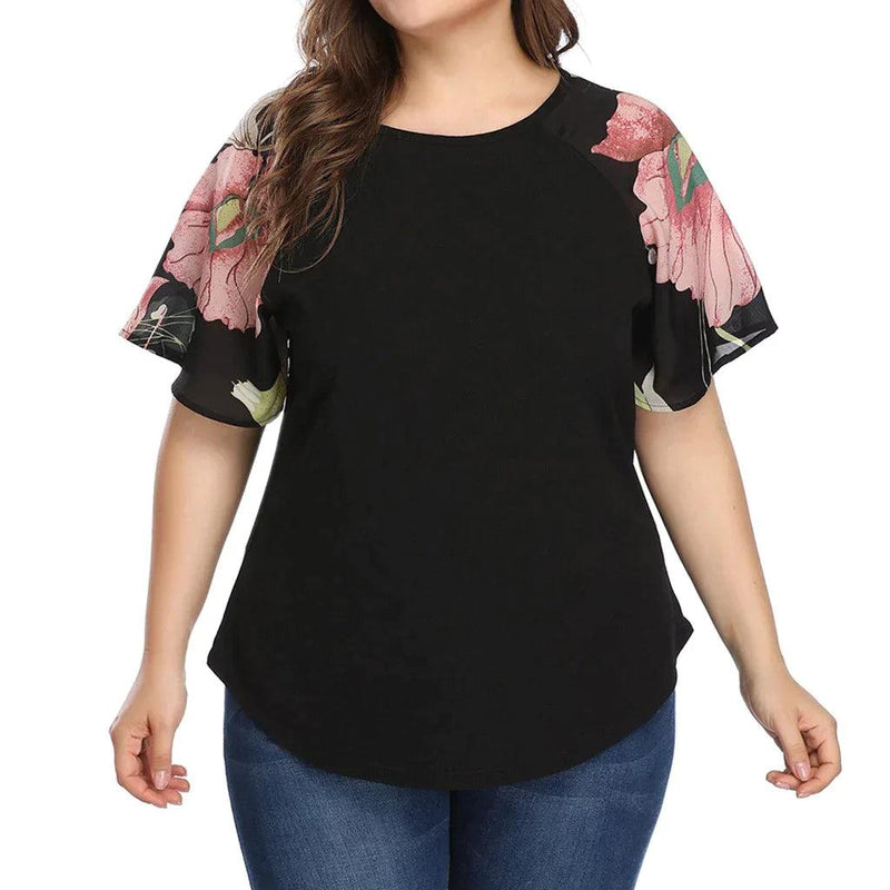 Blusa Manga Floral - Plus Size - trendmodafeminina